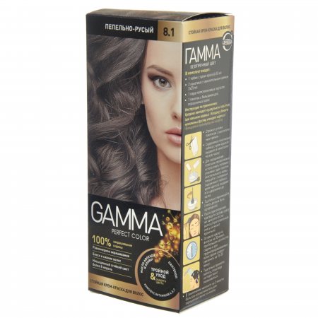 Крем-краска для волос GAMMA Perfect Color стойкая 8.1 Пепельно-русый Окисл.крем 9%